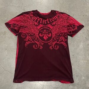 Affliction Shirt Mens Large Red Reversible American Customs Live Fast Unisex